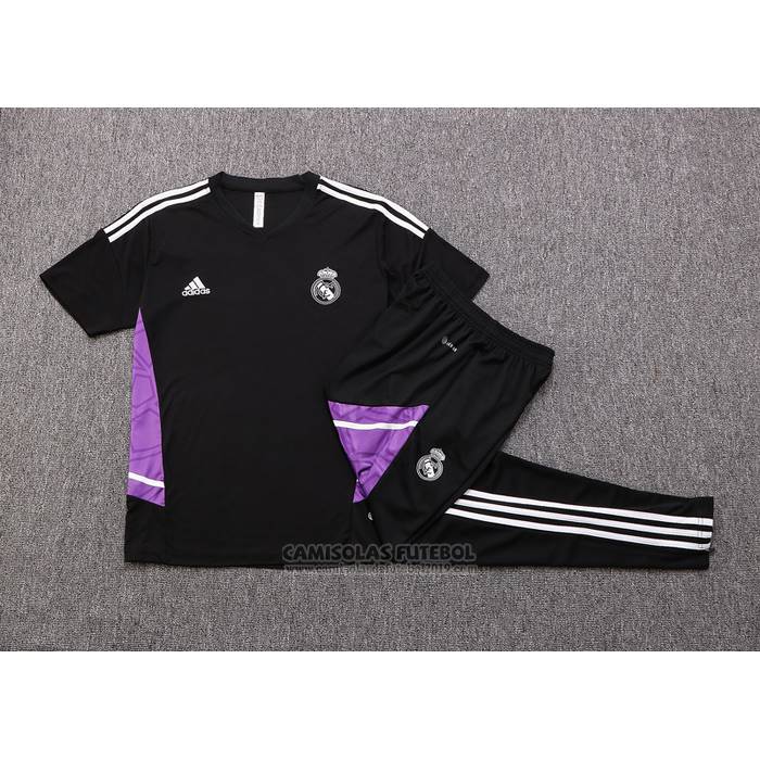 Fato de Treino Real Madrid Manga Curta 2022-2023 Preto Y Purpura